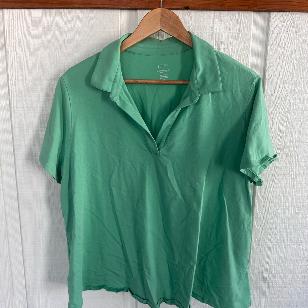 J. Jill Fit Cotton Stretch Mint Green Short Sleeve Polo Shirt